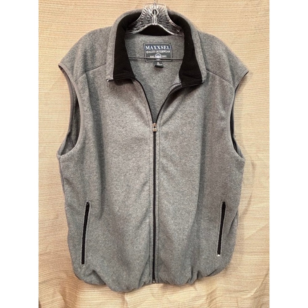 Maxxsel Mens Fleece Vest Gray Full Zip Mesh Lined Sleeveless Jacket XL